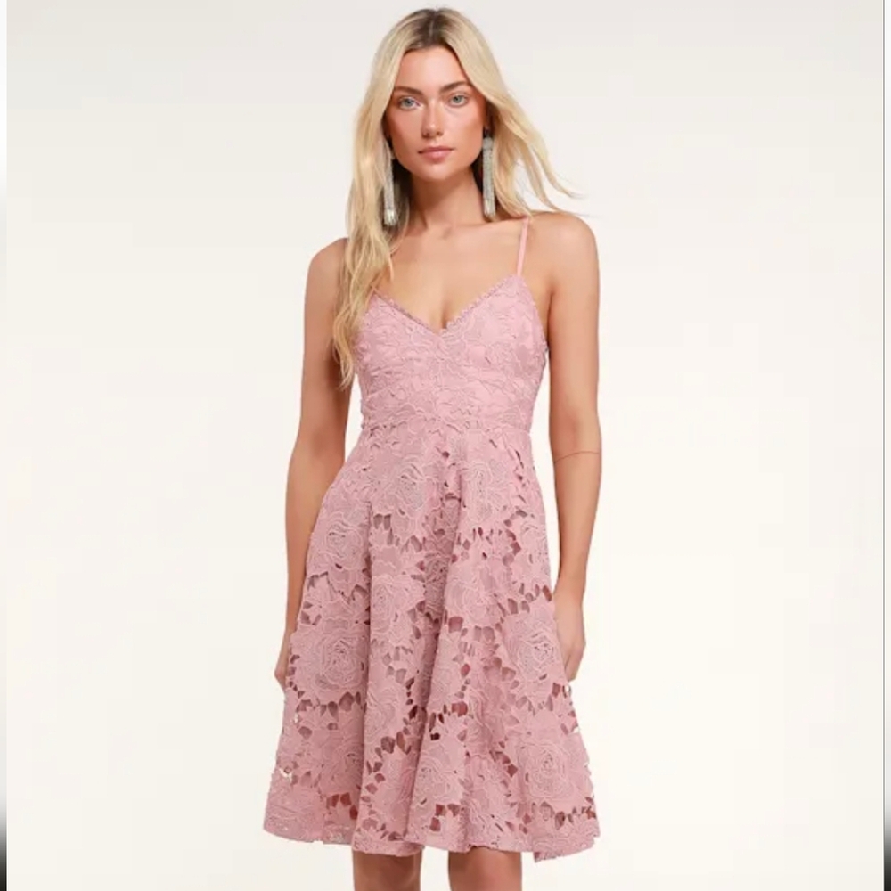 Lulus Nora Lee Dusty Rose Sleeveless Lace Midi Dress, M - Picture 3 of 9